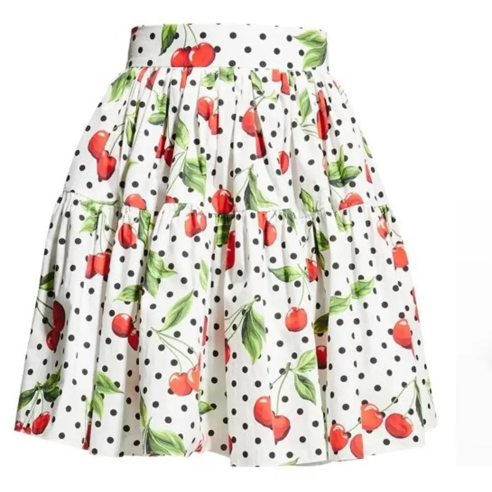 Dolce & Gabbana Polka-Dot Cherries Collegiate Tiered Size 9/10 Ladies Skirt #11 - Picture 8 of 16